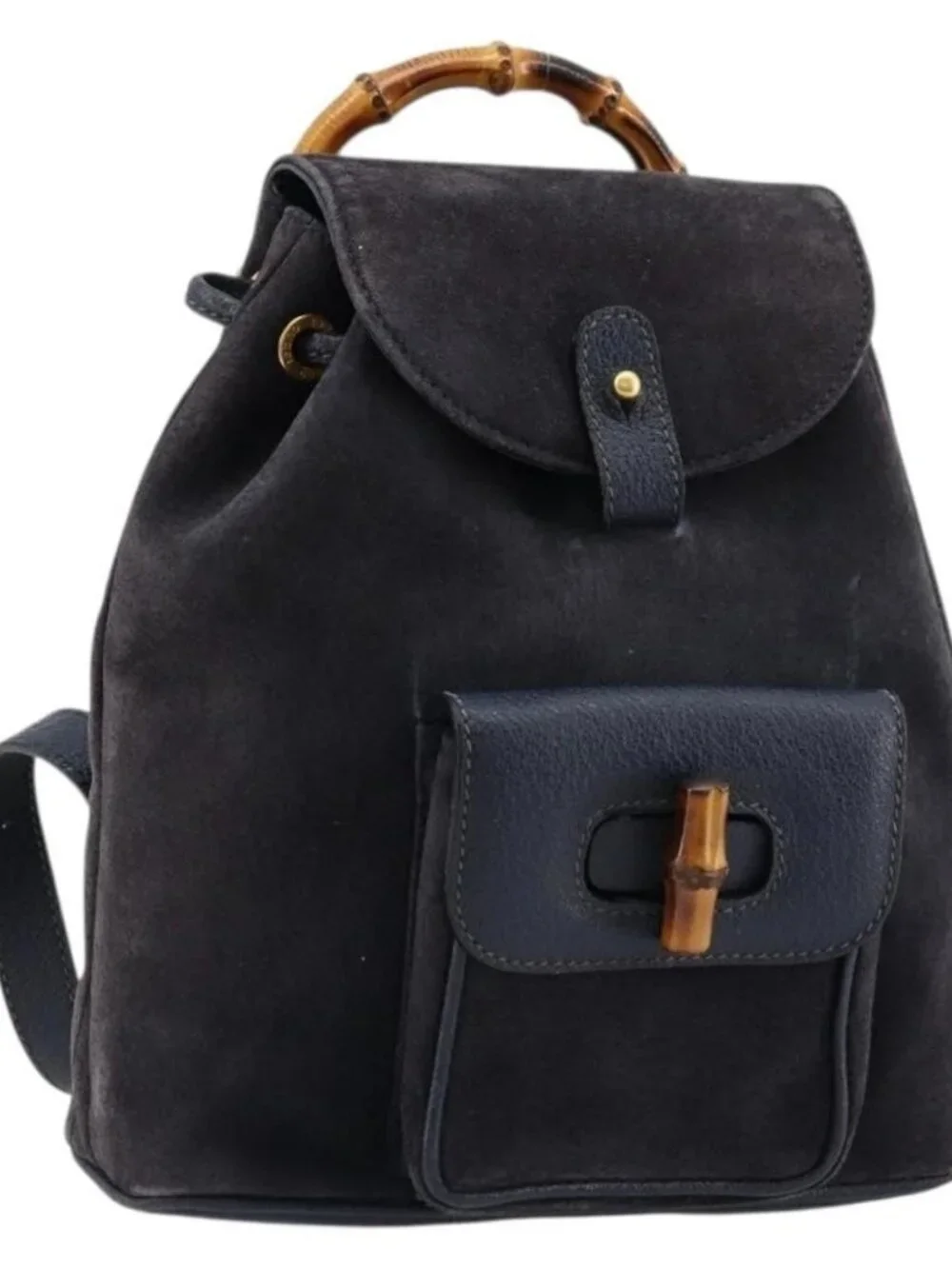 GUCCI Bamboo Backpack Suede Navy Gold 003 2034 0030 Auth